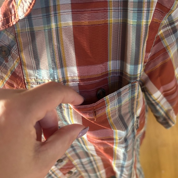 EDDIE BAUER men’s sz L short sleeve button down rustic plaid top - Picture 6 of 10